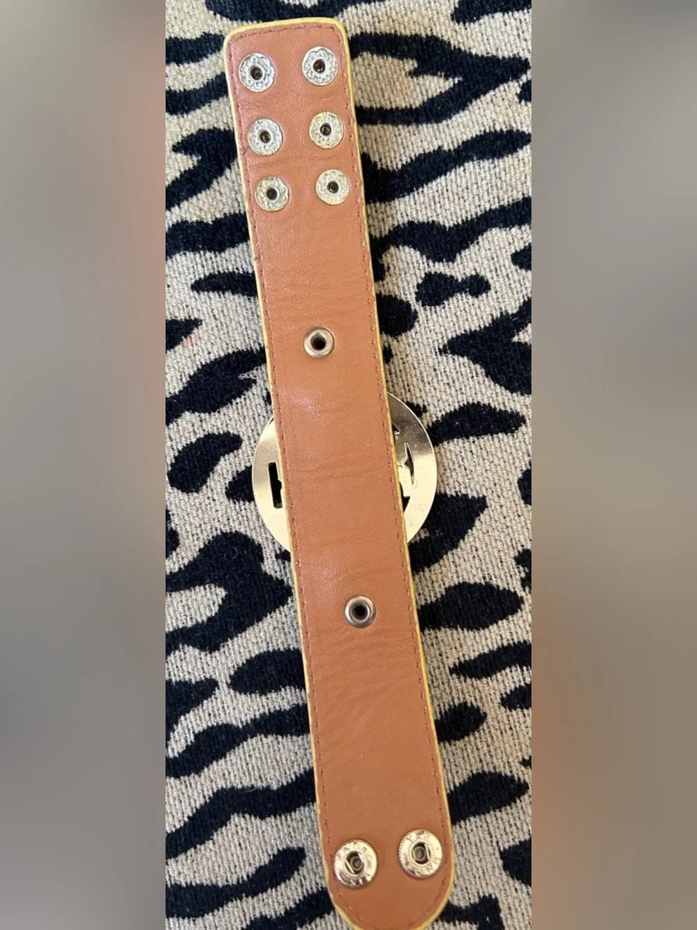 Upcycled Yellow Leather Logo Buckle Belt with Gold Hardware